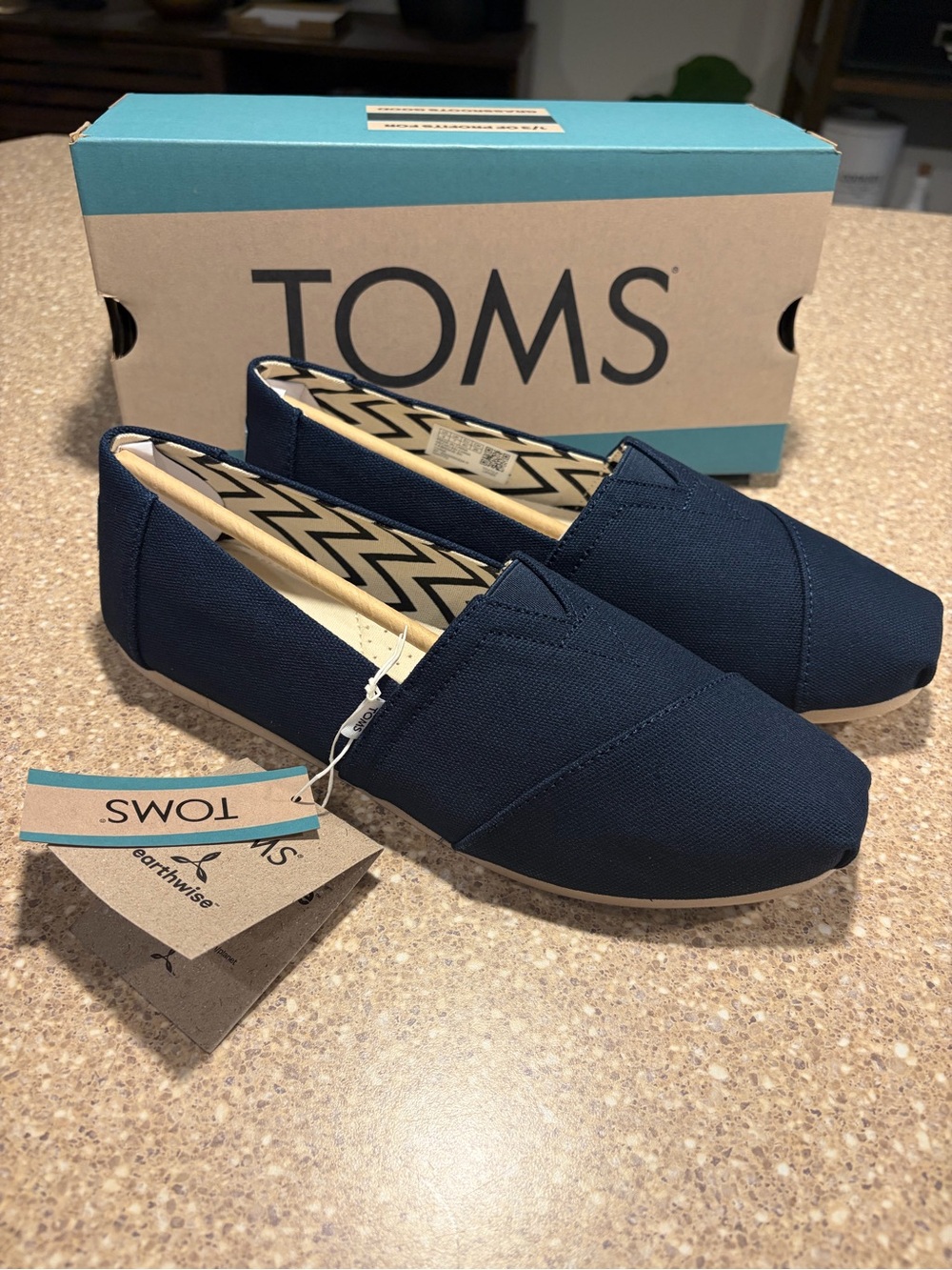 NIB Toms Alpargata Women's US 9/12 Recycled Cotton Canvas Shoes Flats Navy Blue